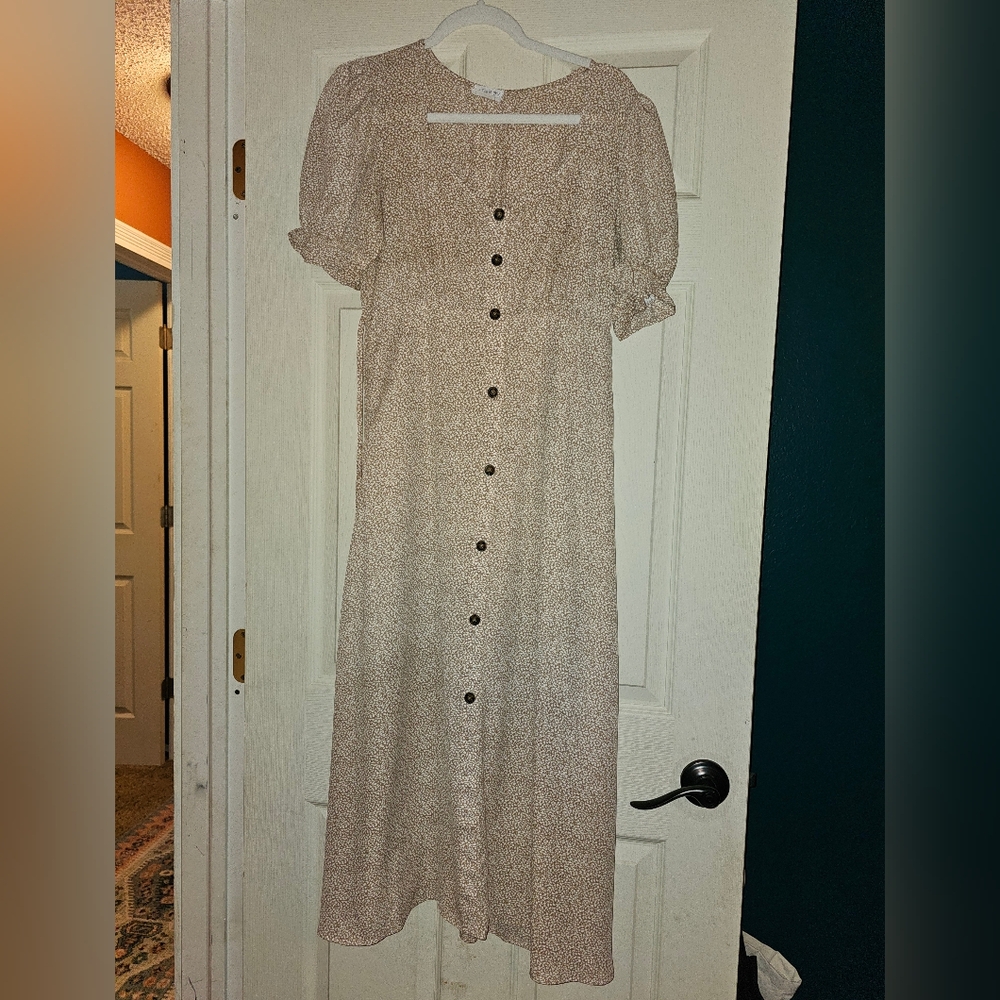 Sienna Sky Cream Peplum Maxi Dress with Puff Sleeves